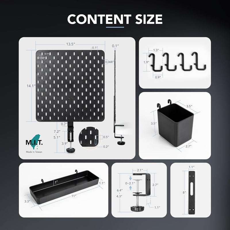 EHO Clamp-On Desk Pegboard, 13.5 x 14 inch Privacy Divider, Desk Partition Panel, No-Drill Desk Mounted Organizer, Combination Peg Board for Office, Gaming, Home, Plants, Black - Image 2